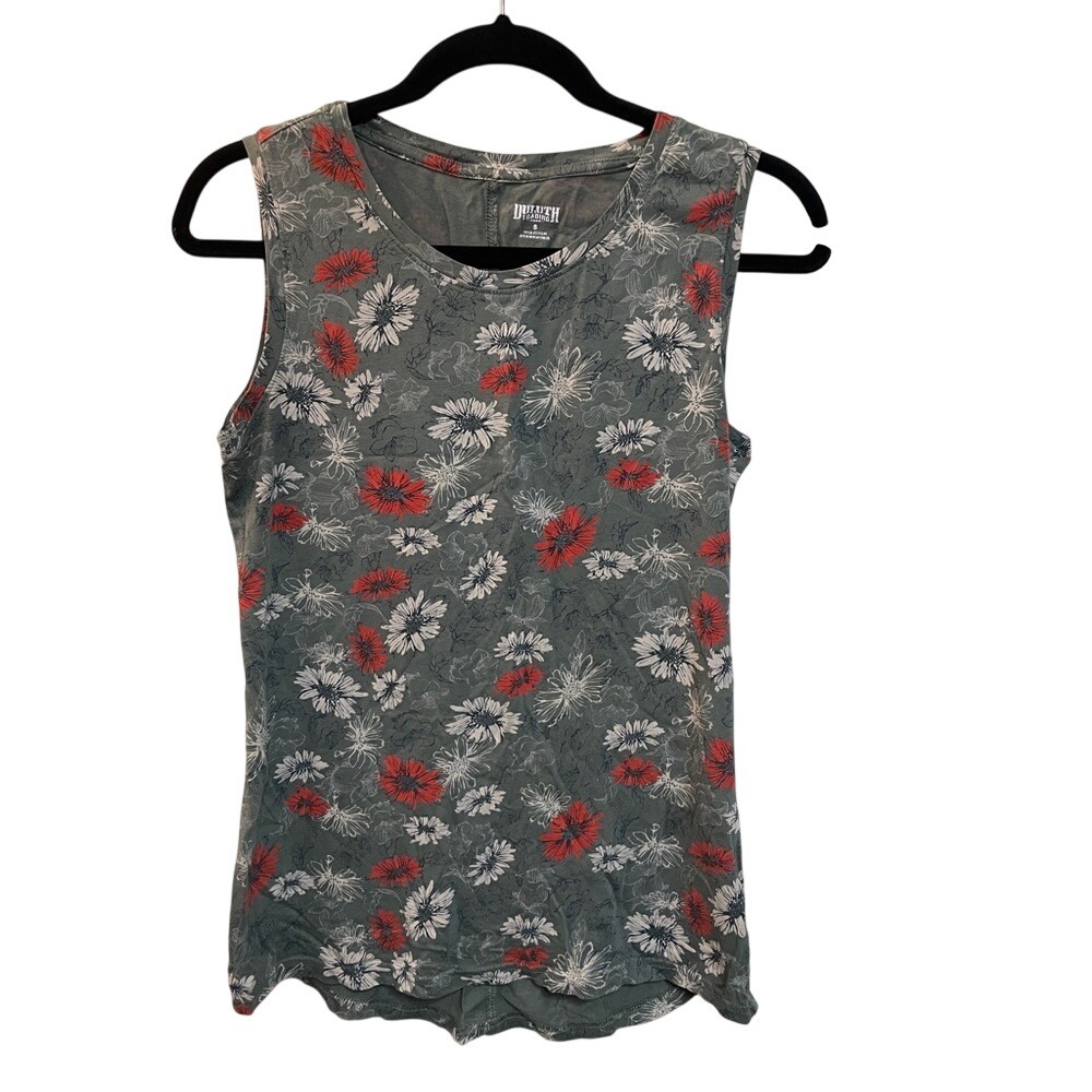 Duluth‎ Trading Co Womens Floral Sleeveless Cotton Tank Top Green Red S
